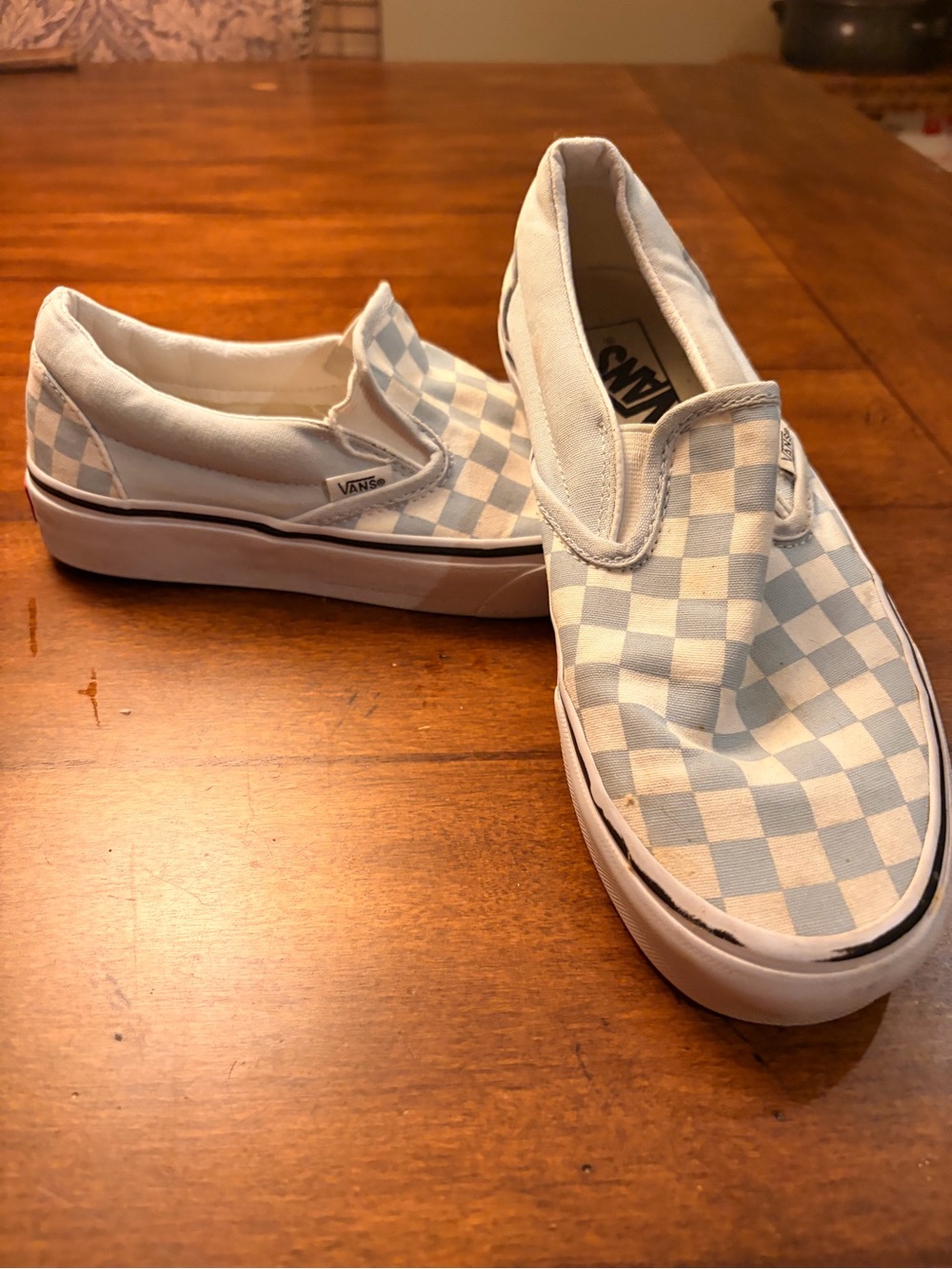 Vans Slip-On Checkerboard Sneakers - Light Blue & White